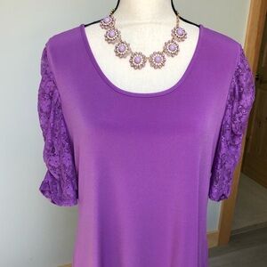 Susan Graver Orchid Floral Lace Sleeve Top Size Large